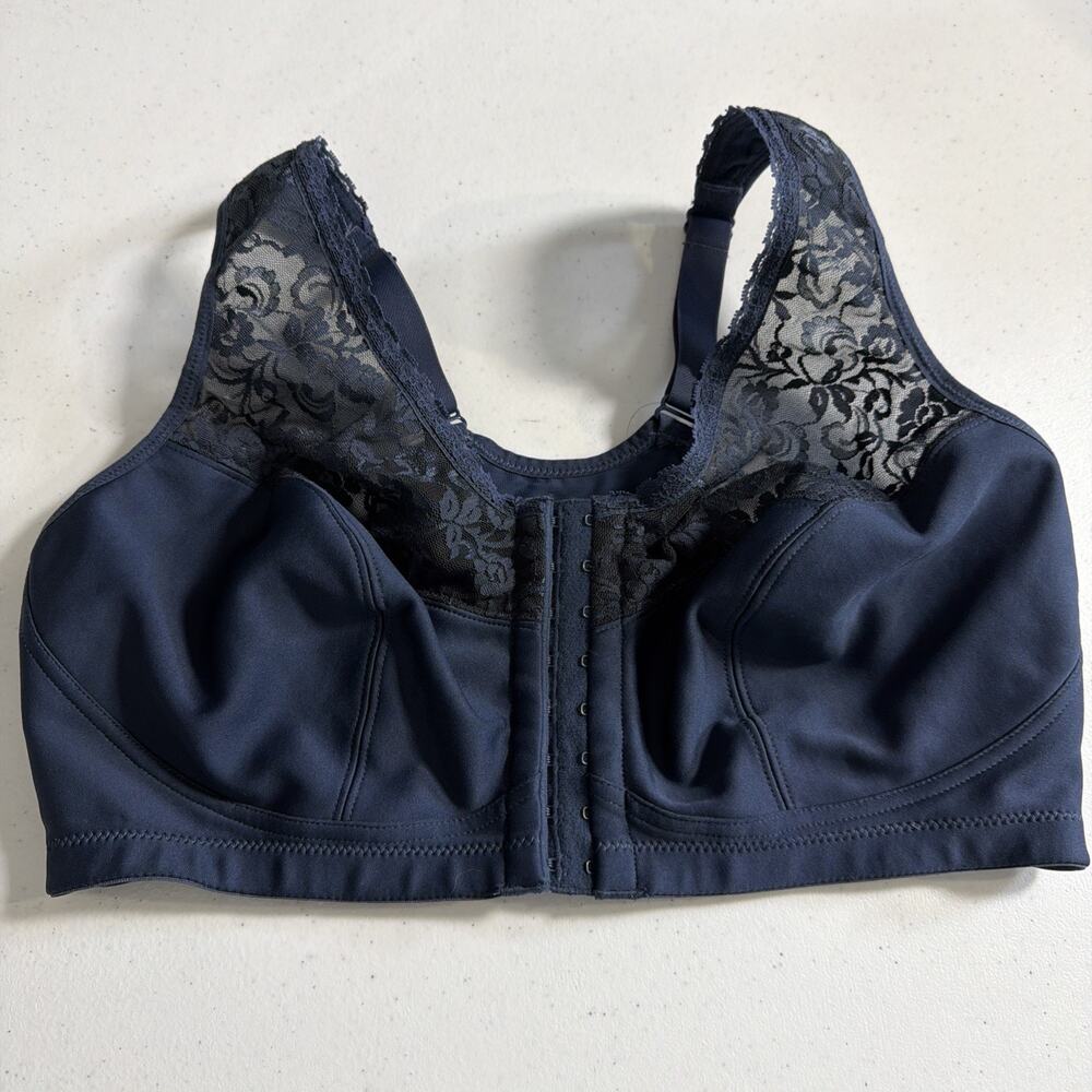 DELIMIRA Women Navy Front Closure Bra Full Coverage Wirefree Lace Racerback 38DD - Picture 2 of 12